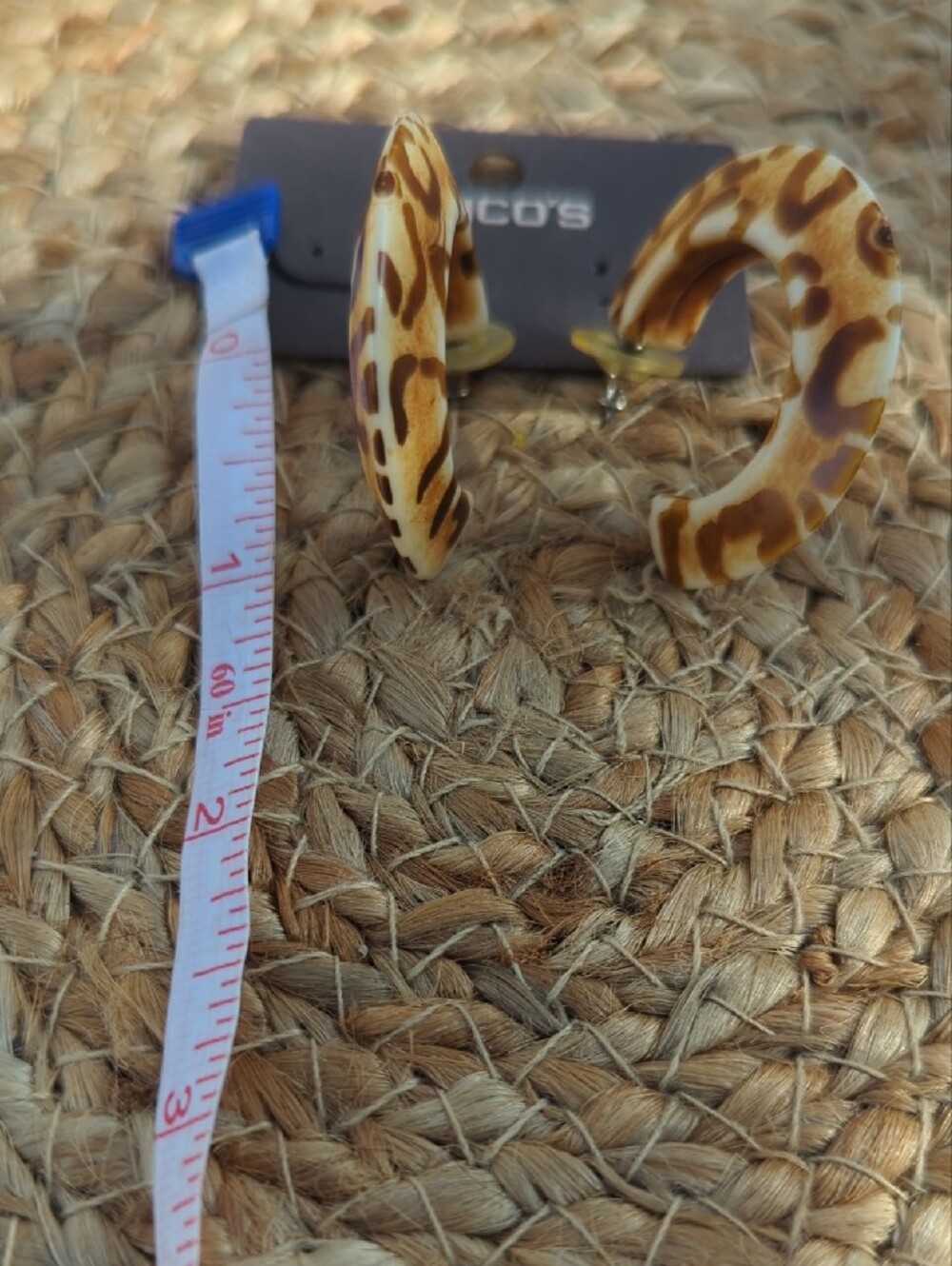 Chico's Cream and Brown Tortoise Hoop Earrings - Picture 4 of 4